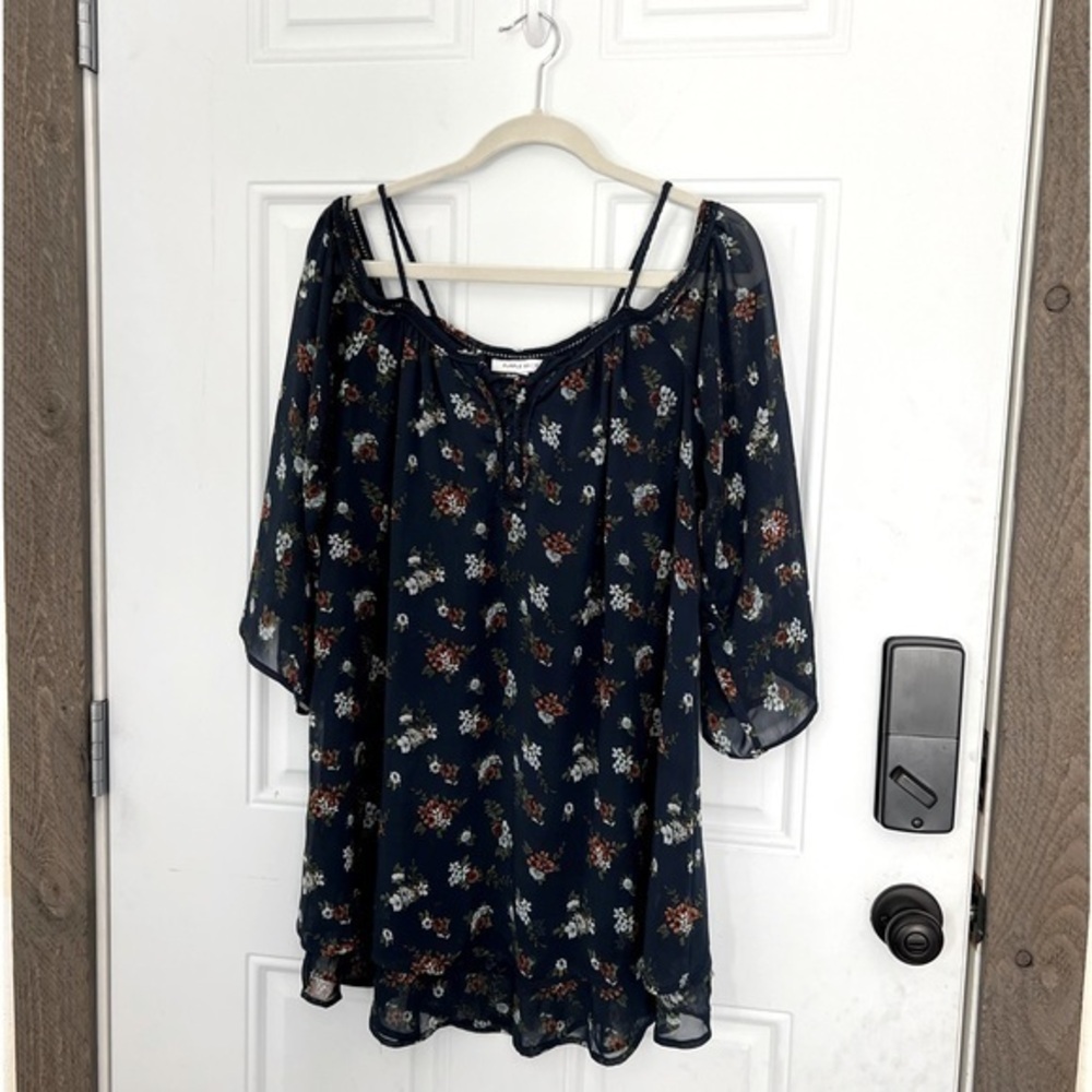 Purple Snow Cold Shoulder Floral Blouse